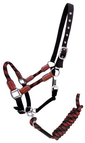 Showman Nylon halter and matching lead rope with leather accents #6
